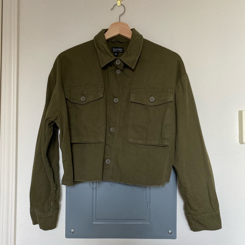 Top Shop | Army Green Cropped Overshirt